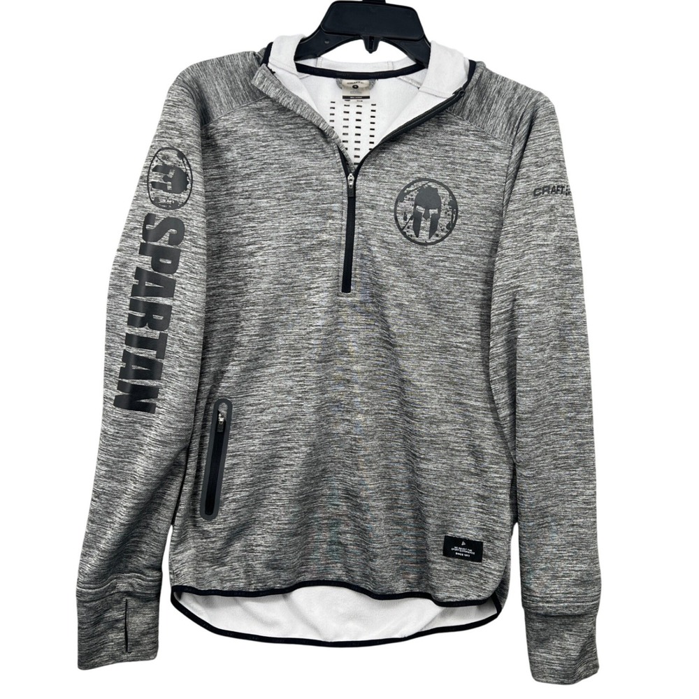 Craft Spartan Race Hoodie‎ Mens S Grey Space Dye 1/4 Zip Vented Performance